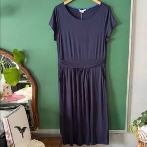 Boden Jersey Midi Womens 12 Boat Neck Navy Dress NWT Resort Wear Beach